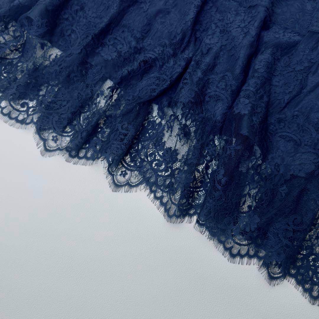 組曲　プリエ　大きいサイズ　総レースロングワンピース　ネイビー　3L