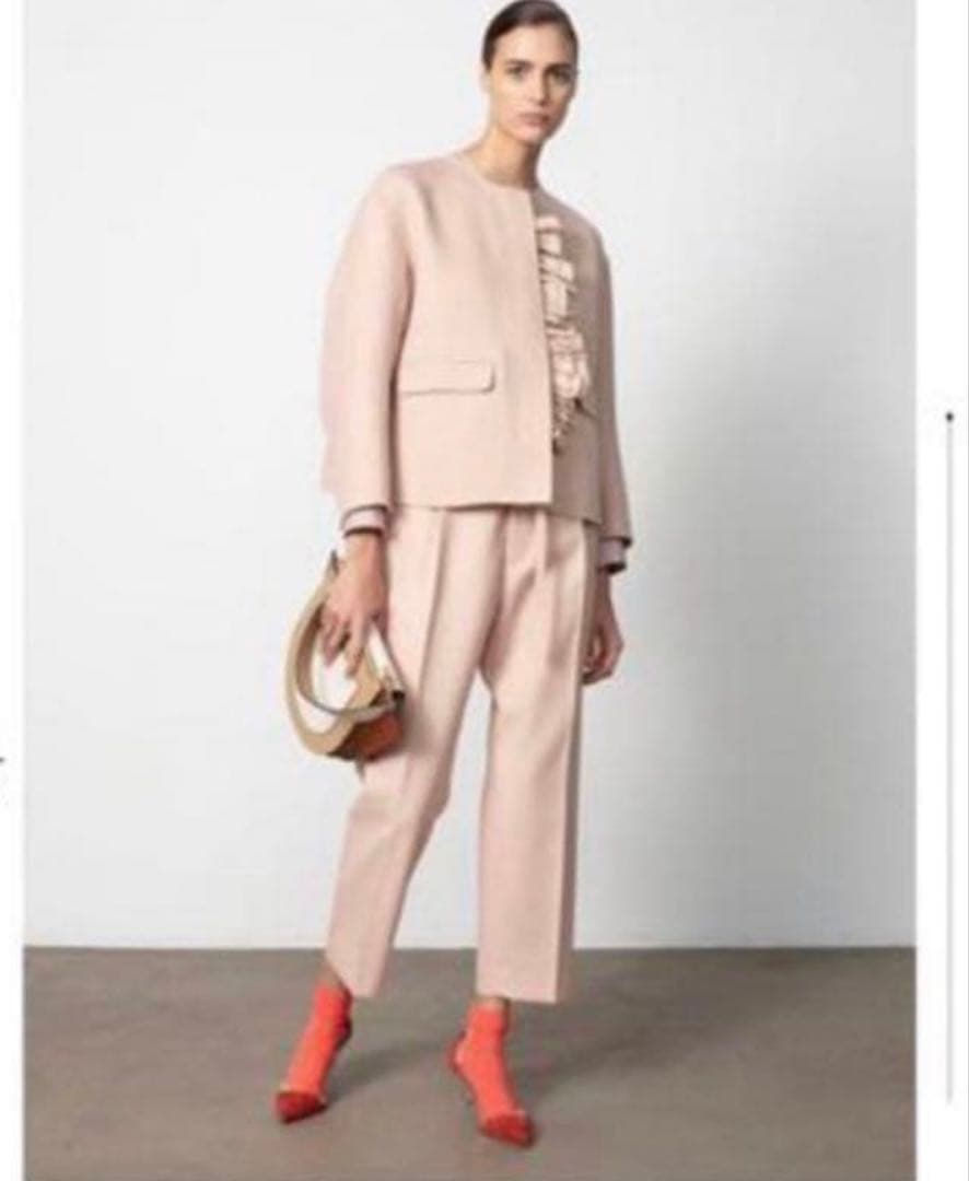 Drawerドゥロワー/ノーカラー フリルジャケット /ピンク