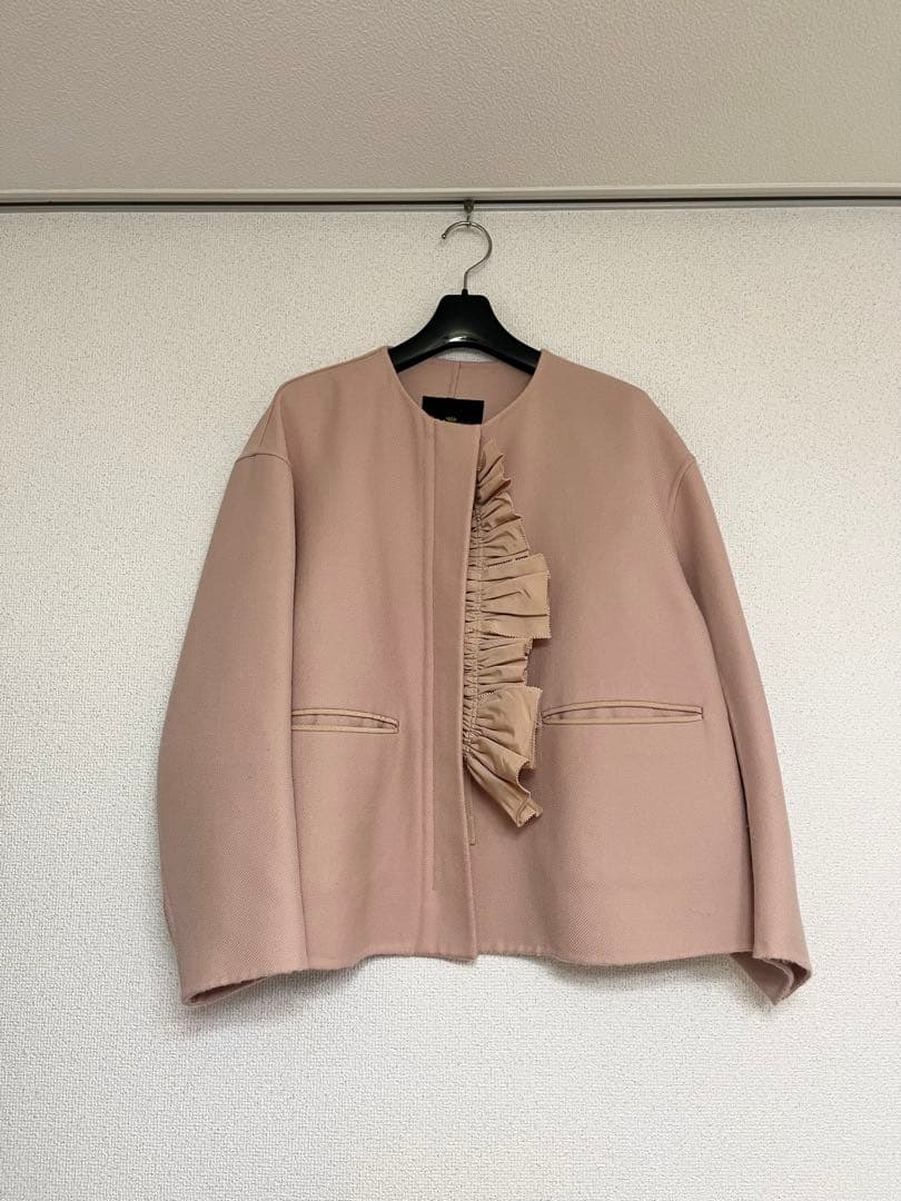 Drawerドゥロワー/ノーカラー フリルジャケット /ピンク