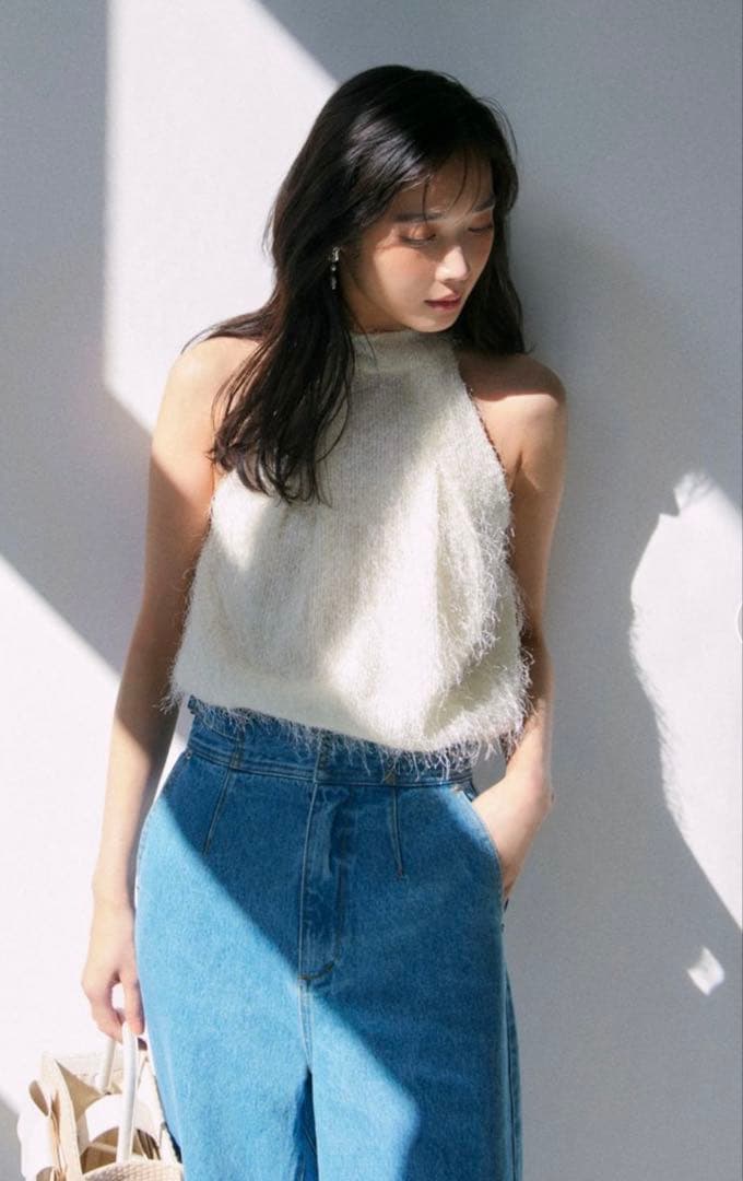 【FRAY I.D】フリンジジャガードホルタートップス