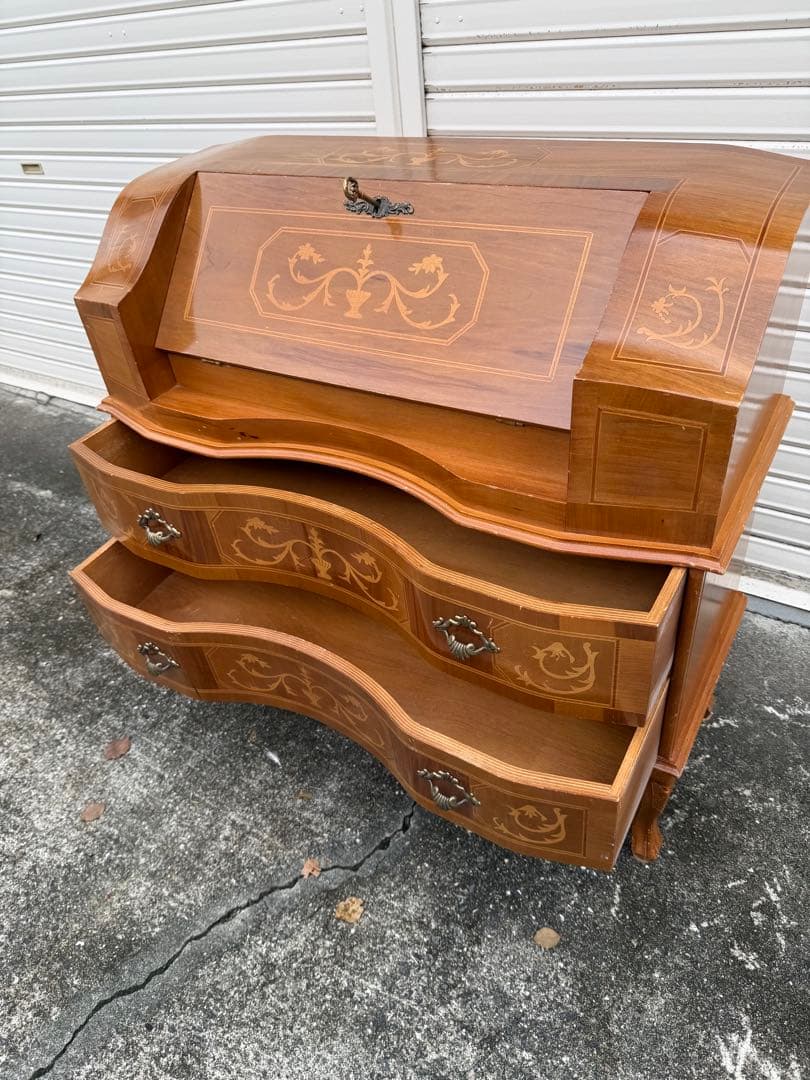 イタリア 象嵌 ライティング ビューロー デスク 猫脚 鍵付 チェスト