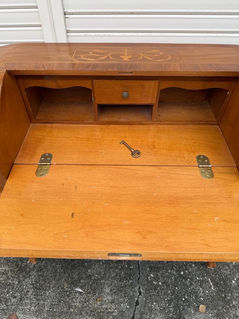 イタリア 象嵌 ライティング ビューロー デスク 猫脚 鍵付 チェスト