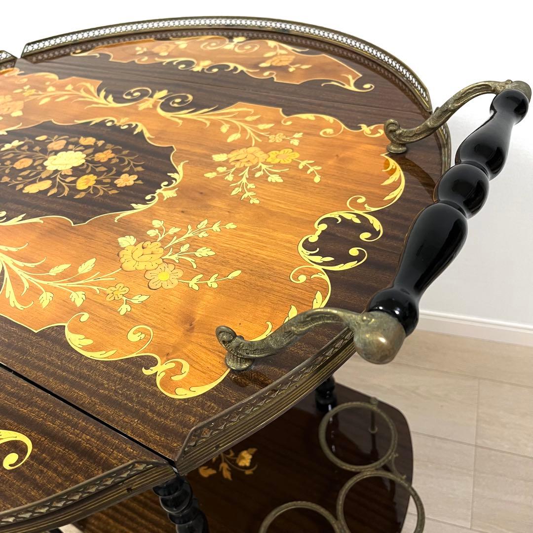 そ79【イタリア製】真鍮・薔薇リース象嵌細工 バタフライ キッチンワゴン