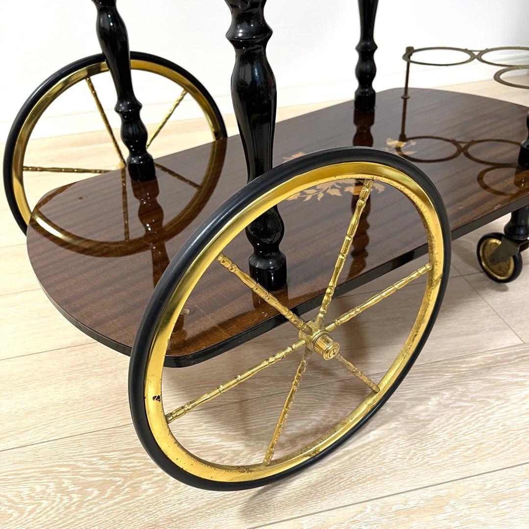 そ79【イタリア製】真鍮・薔薇リース象嵌細工 バタフライ キッチンワゴン