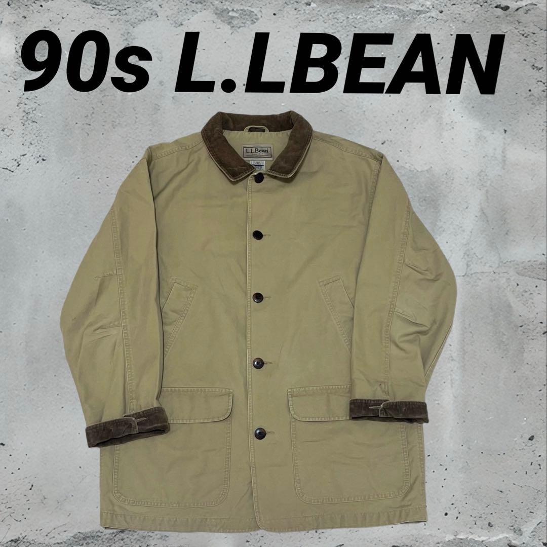 90s l.lbean vintage ベージュ カバーオールコーデュロイ襟 L