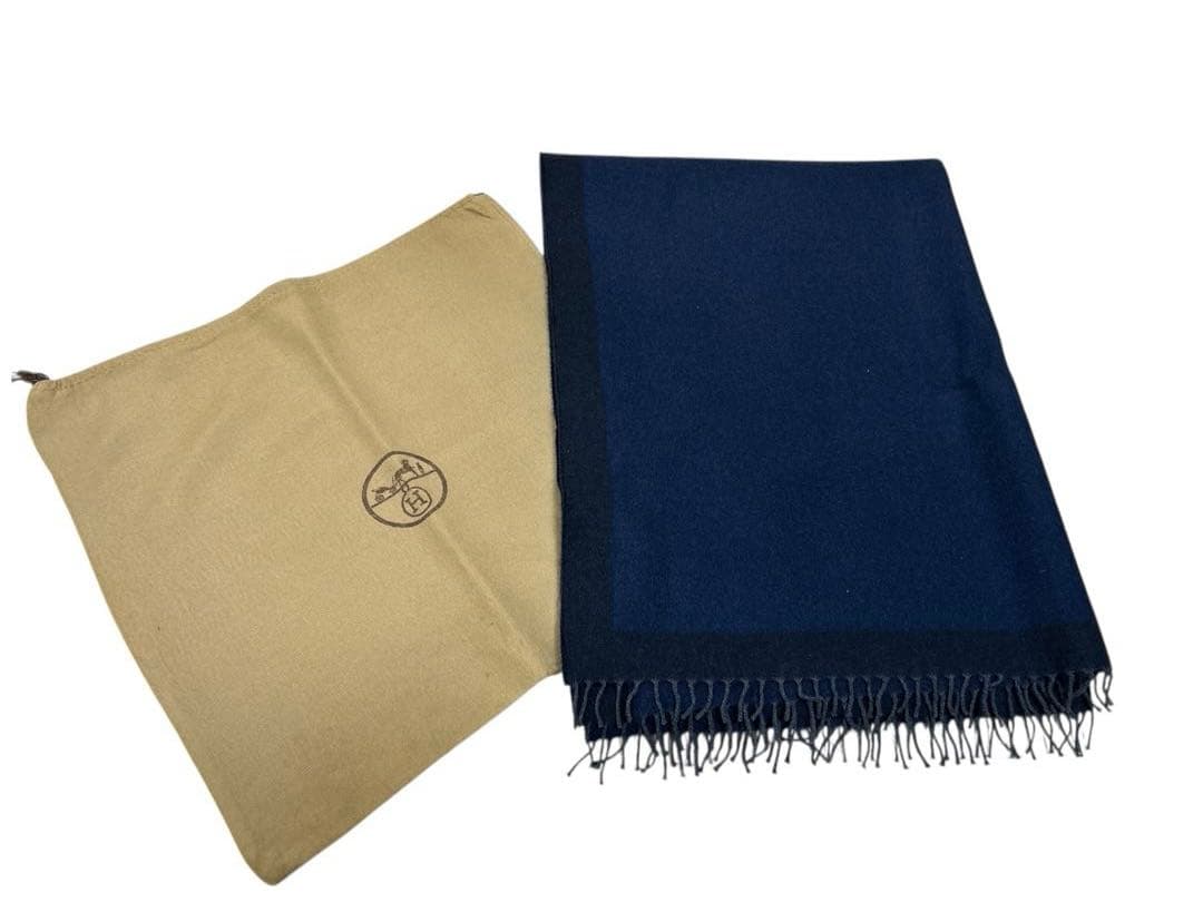 エルメス/大判/ストール /ネイビー×ブラック/カシミヤ