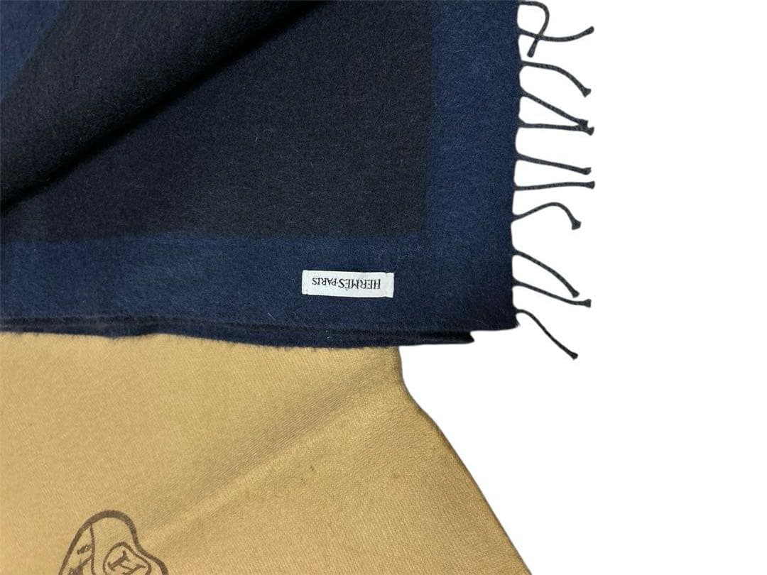 エルメス/大判/ストール /ネイビー×ブラック/カシミヤ