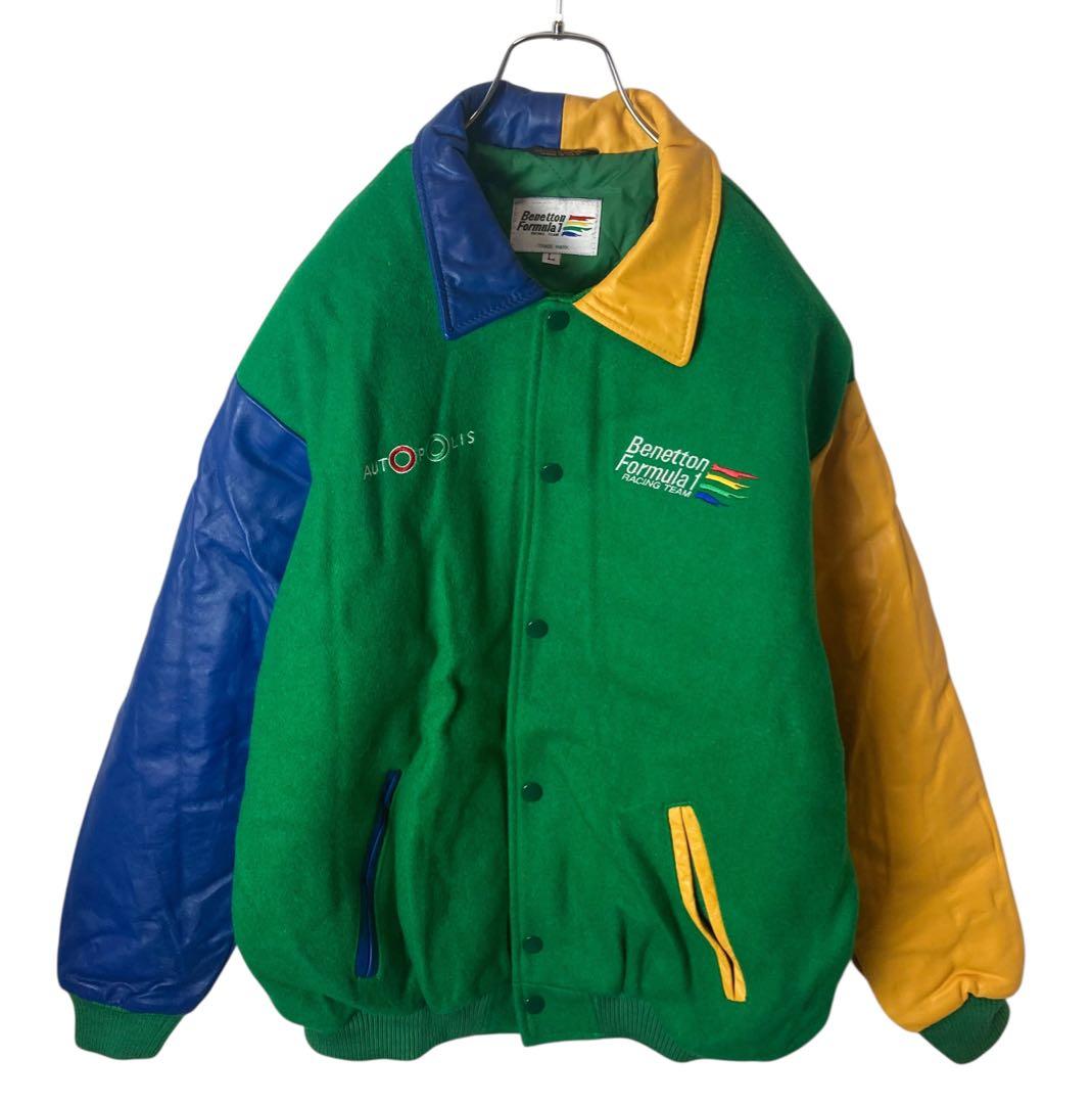 希少USA製ベネトンフォーミュラワン クレイジーパターンスタジャンゆったりサイズ