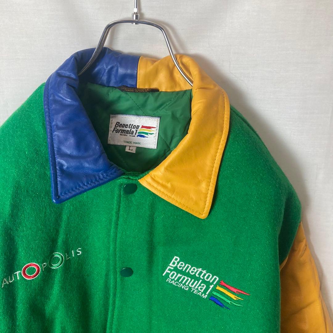 希少USA製ベネトンフォーミュラワン クレイジーパターンスタジャンゆったりサイズ