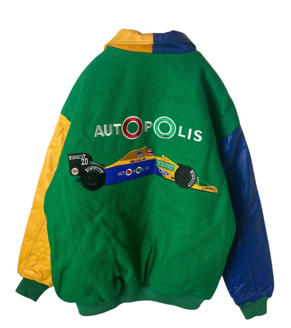 希少USA製ベネトンフォーミュラワン クレイジーパターンスタジャンゆったりサイズ