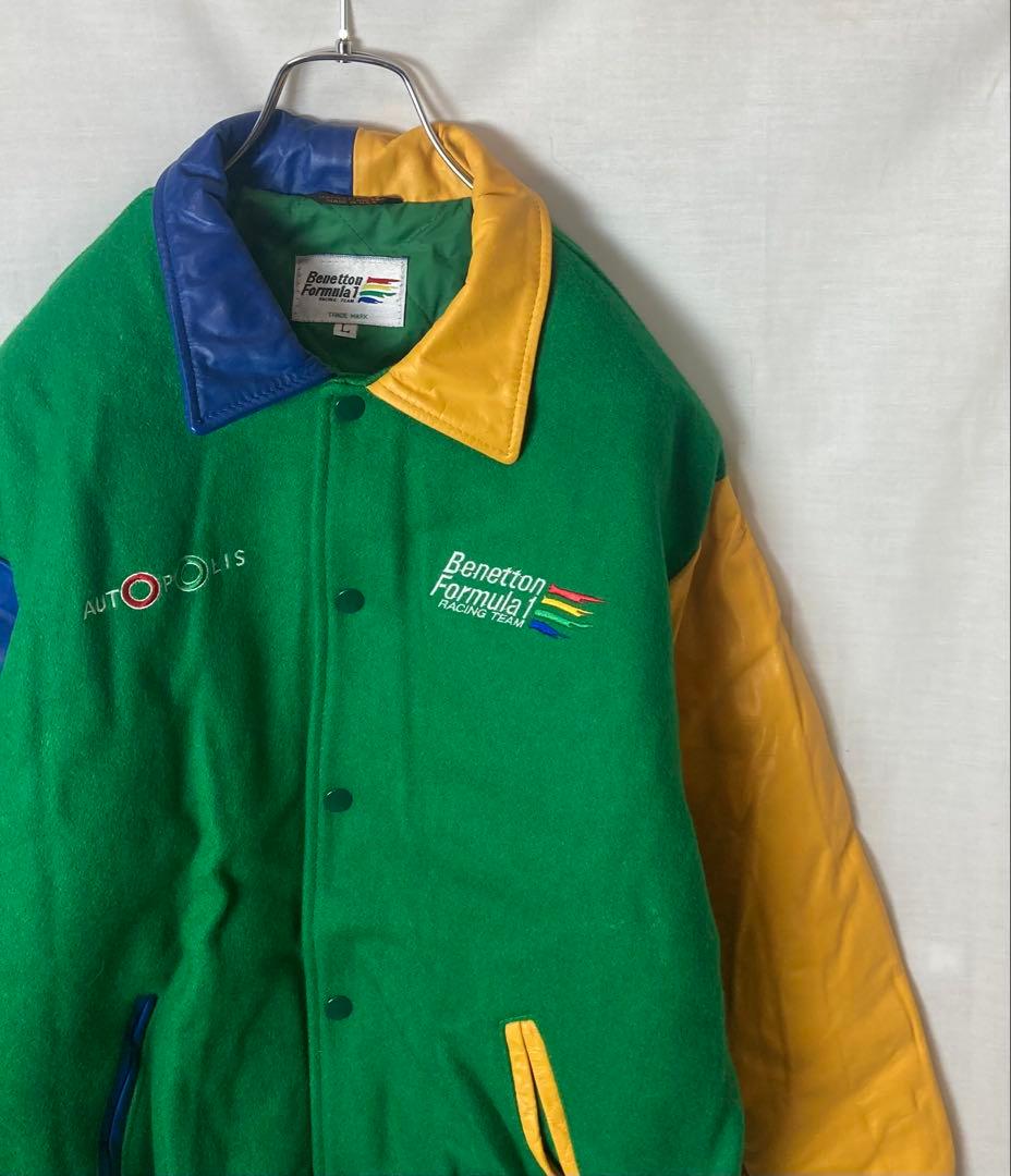 希少USA製ベネトンフォーミュラワン クレイジーパターンスタジャンゆったりサイズ