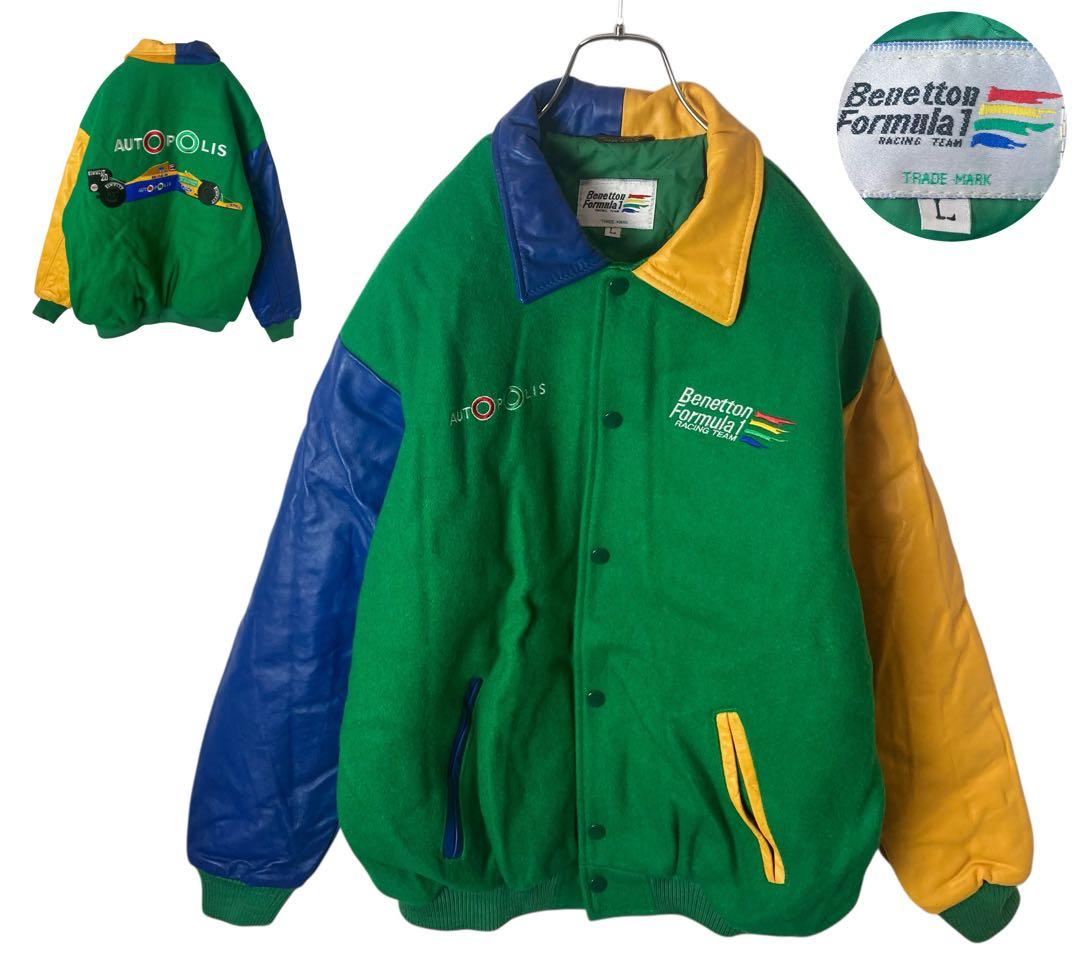 希少USA製ベネトンフォーミュラワン クレイジーパターンスタジャンゆったりサイズ