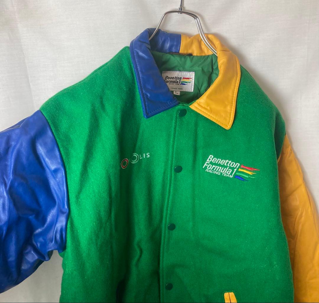 希少USA製ベネトンフォーミュラワン クレイジーパターンスタジャンゆったりサイズ