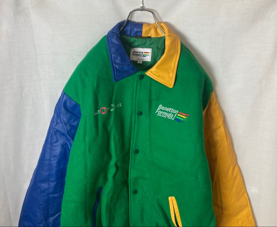 希少USA製ベネトンフォーミュラワン クレイジーパターンスタジャンゆったりサイズ