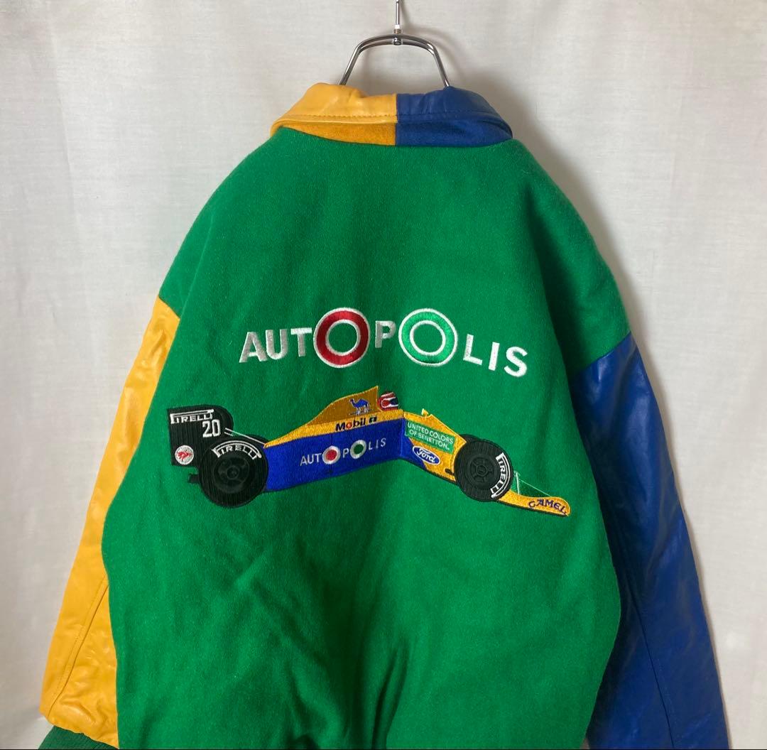 希少USA製ベネトンフォーミュラワン クレイジーパターンスタジャンゆったりサイズ