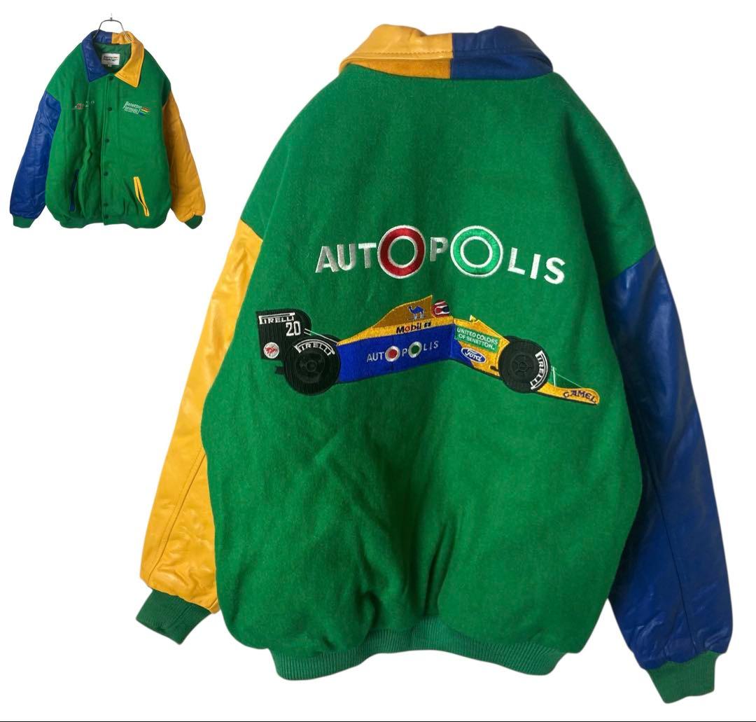 希少USA製ベネトンフォーミュラワン クレイジーパターンスタジャンゆったりサイズ