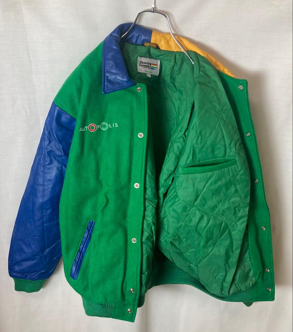 希少USA製ベネトンフォーミュラワン クレイジーパターンスタジャンゆったりサイズ