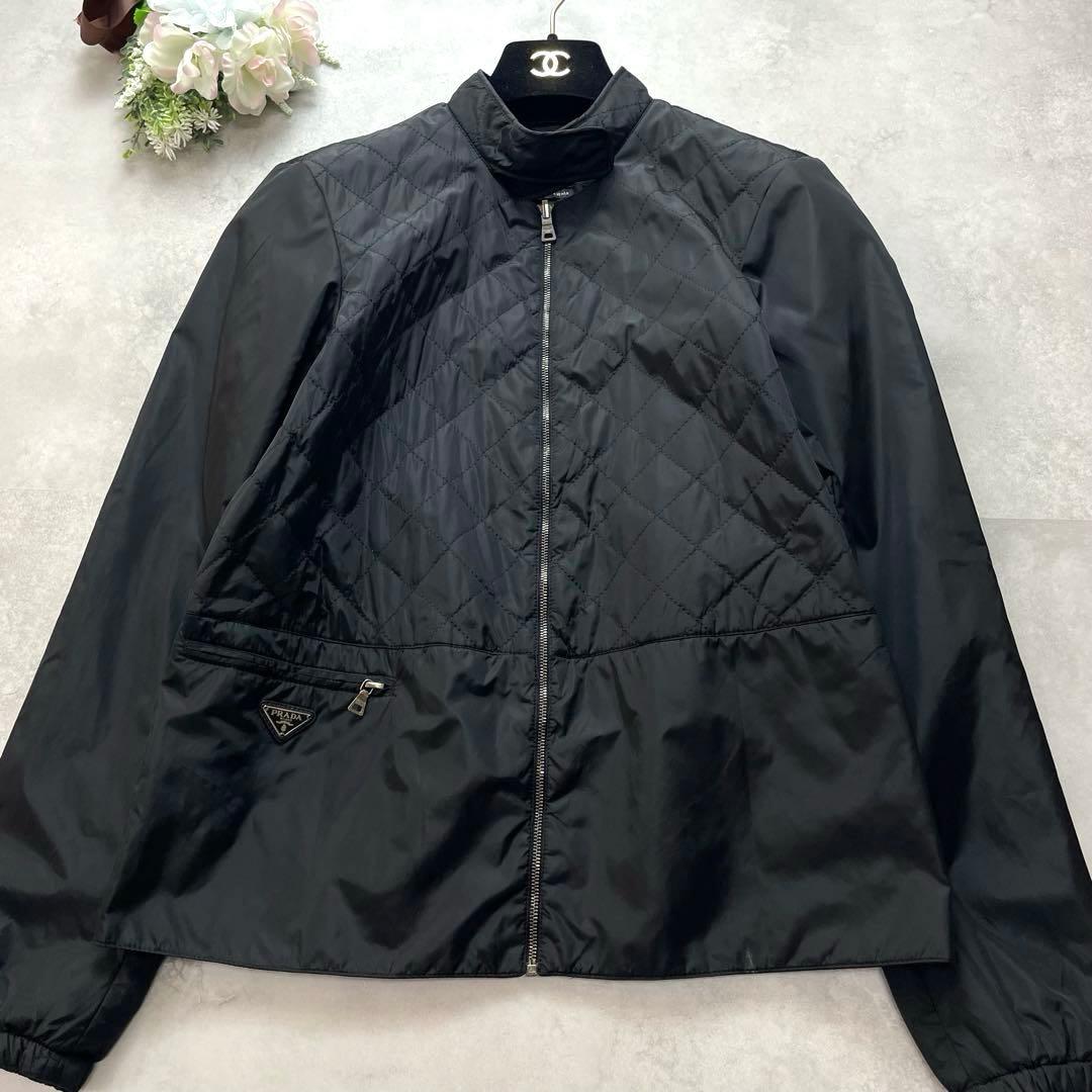 高級感✨プラダ　ブルゾン　キルティングジャケット　三角ロゴ　黒　42 XL