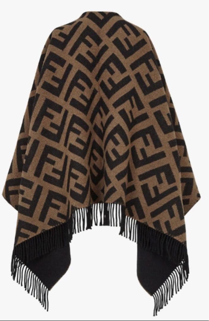 フェンディ FENDI リバーシブル カシミヤ＆ウール 無地 総柄 ポンチョ