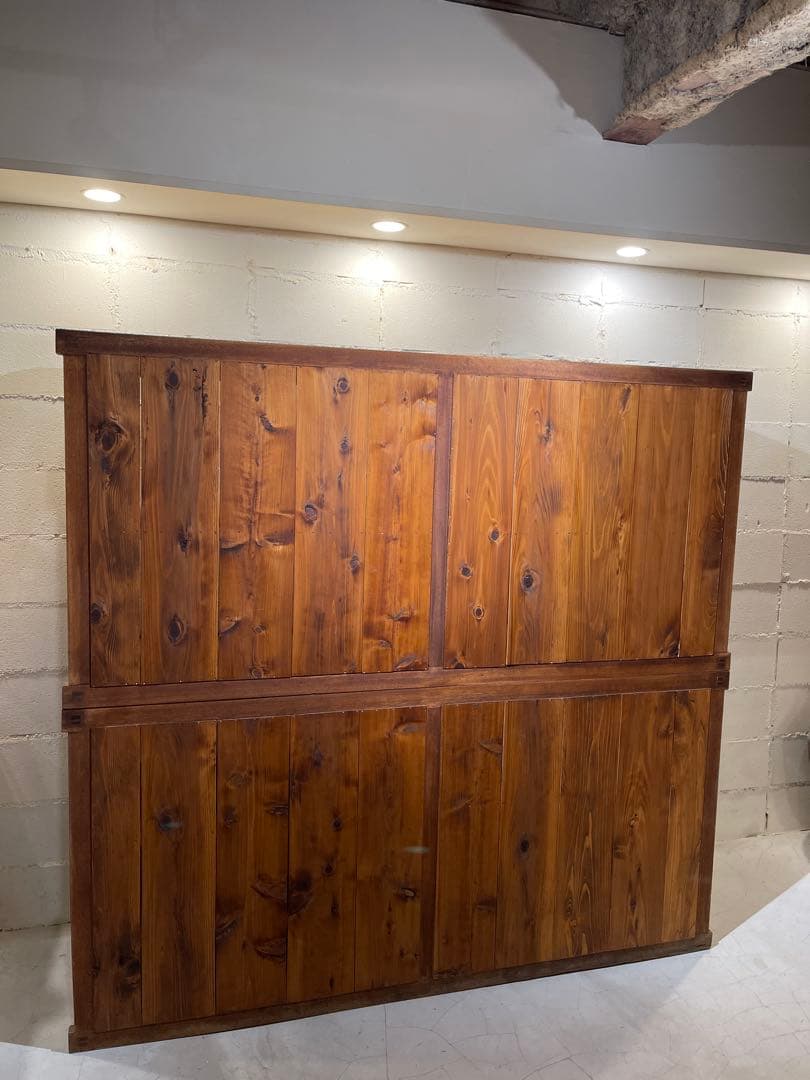 水屋箪笥　稀少　当時物　大型　ガラス棚　食器棚　収納棚　上下分割　什器　古家具