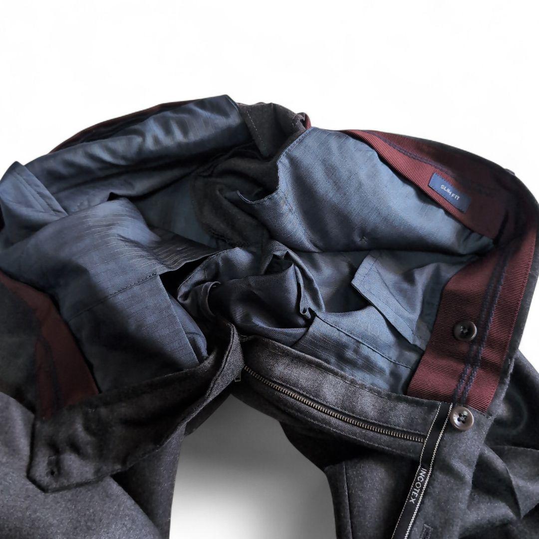 美品 インコテックス サキソニー スリム テーパード スラックス チャコール