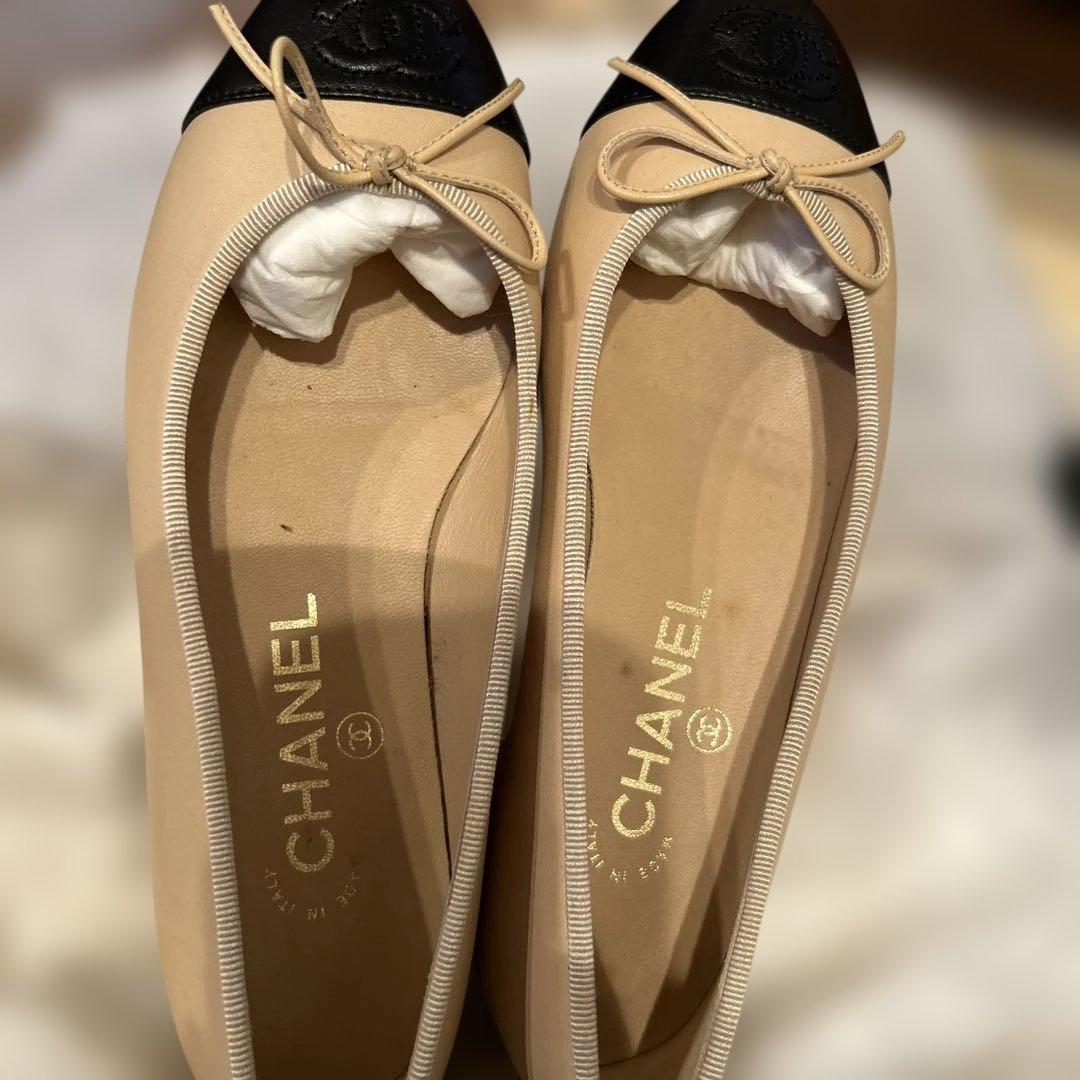 CHANEL ベージュ ブラック バレエシューズ 35½