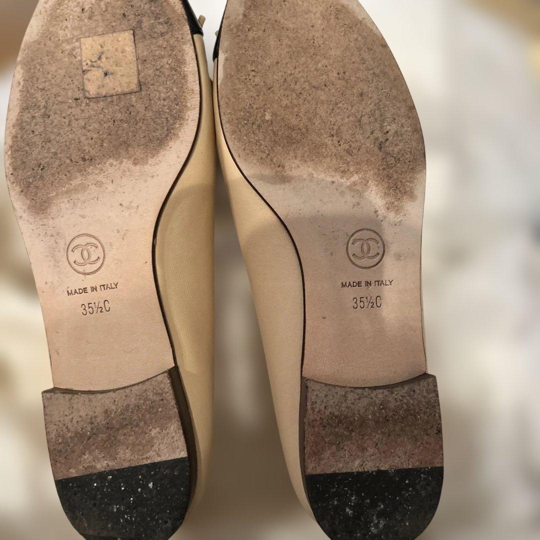 CHANEL ベージュ ブラック バレエシューズ 35½