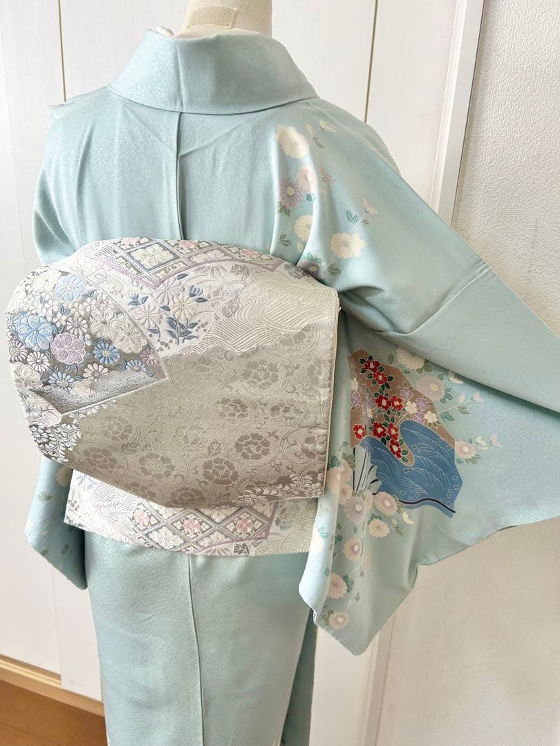 美品　人気の水色　正絹訪問着　フルセット4点　卒業式　入学式　七五三　お宮参り