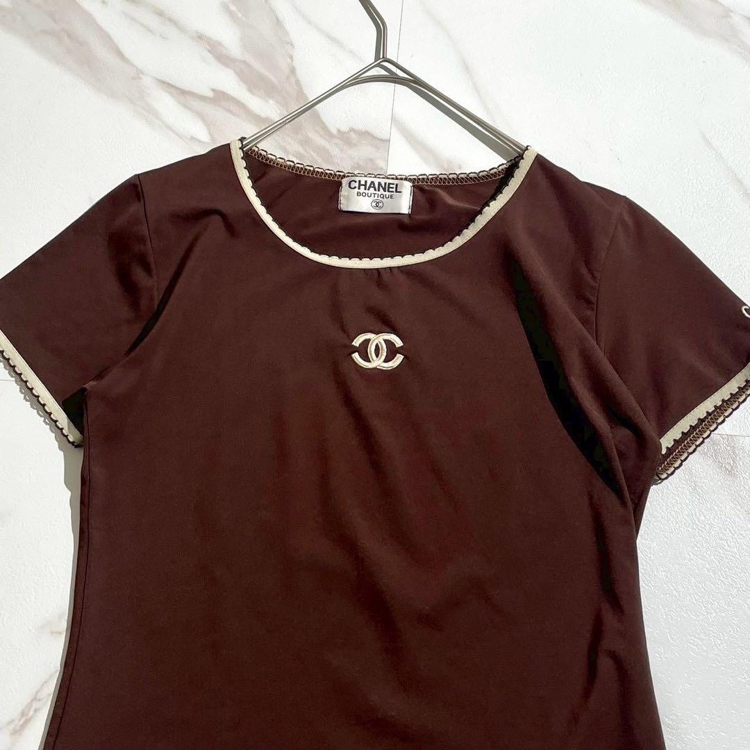 美品✨️CHANEL ココマーク刺繍 ロゴ ビンテージTシャツ エンブロイダリー