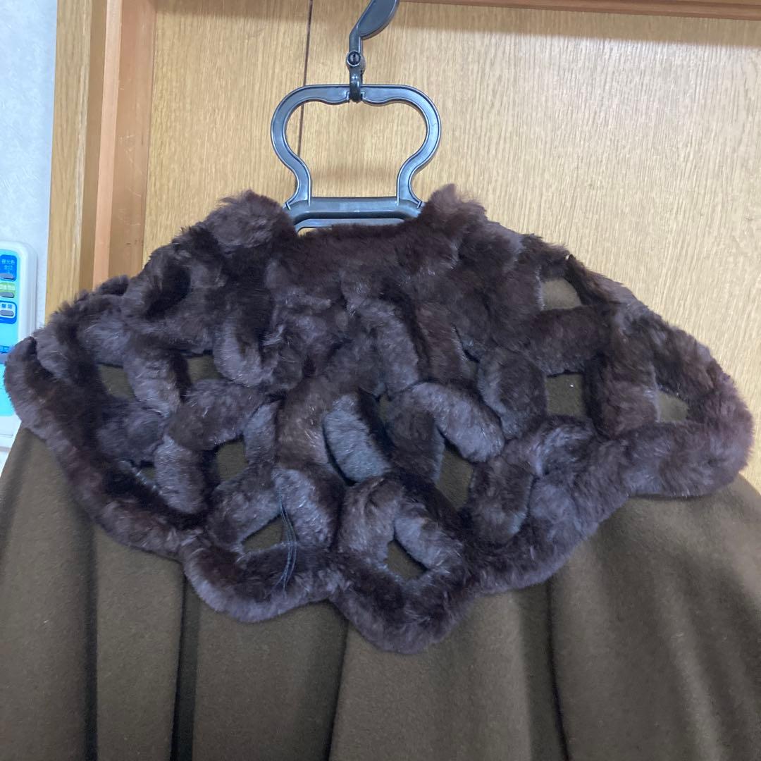 ダークブラウン フリース ポンチョ