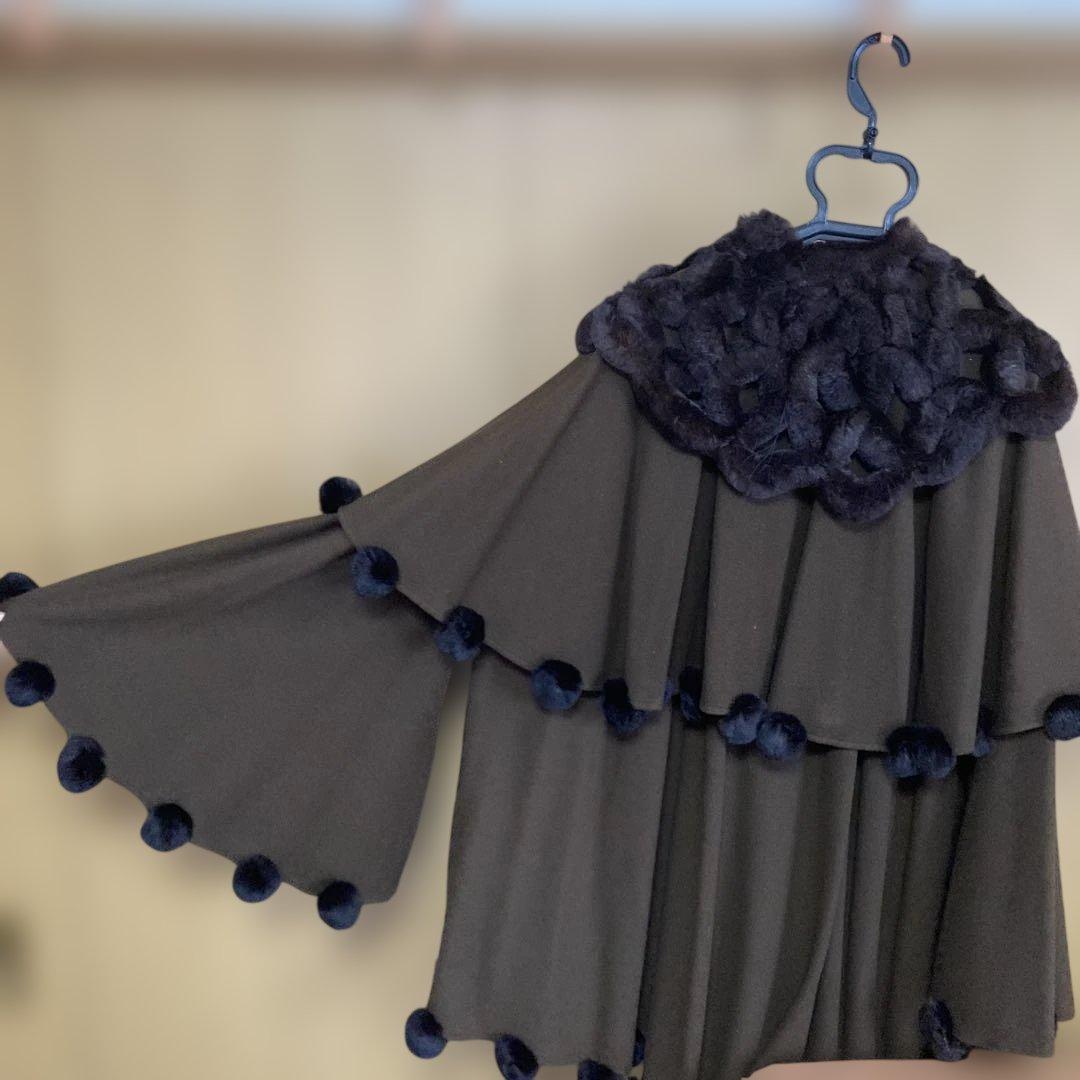 ダークブラウン フリース ポンチョ