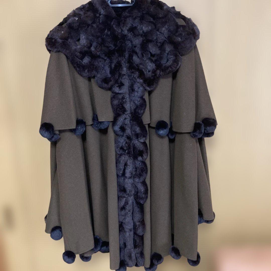 ダークブラウン フリース ポンチョ