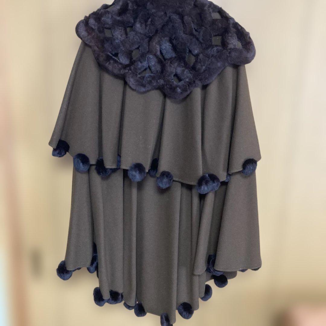 ダークブラウン フリース ポンチョ