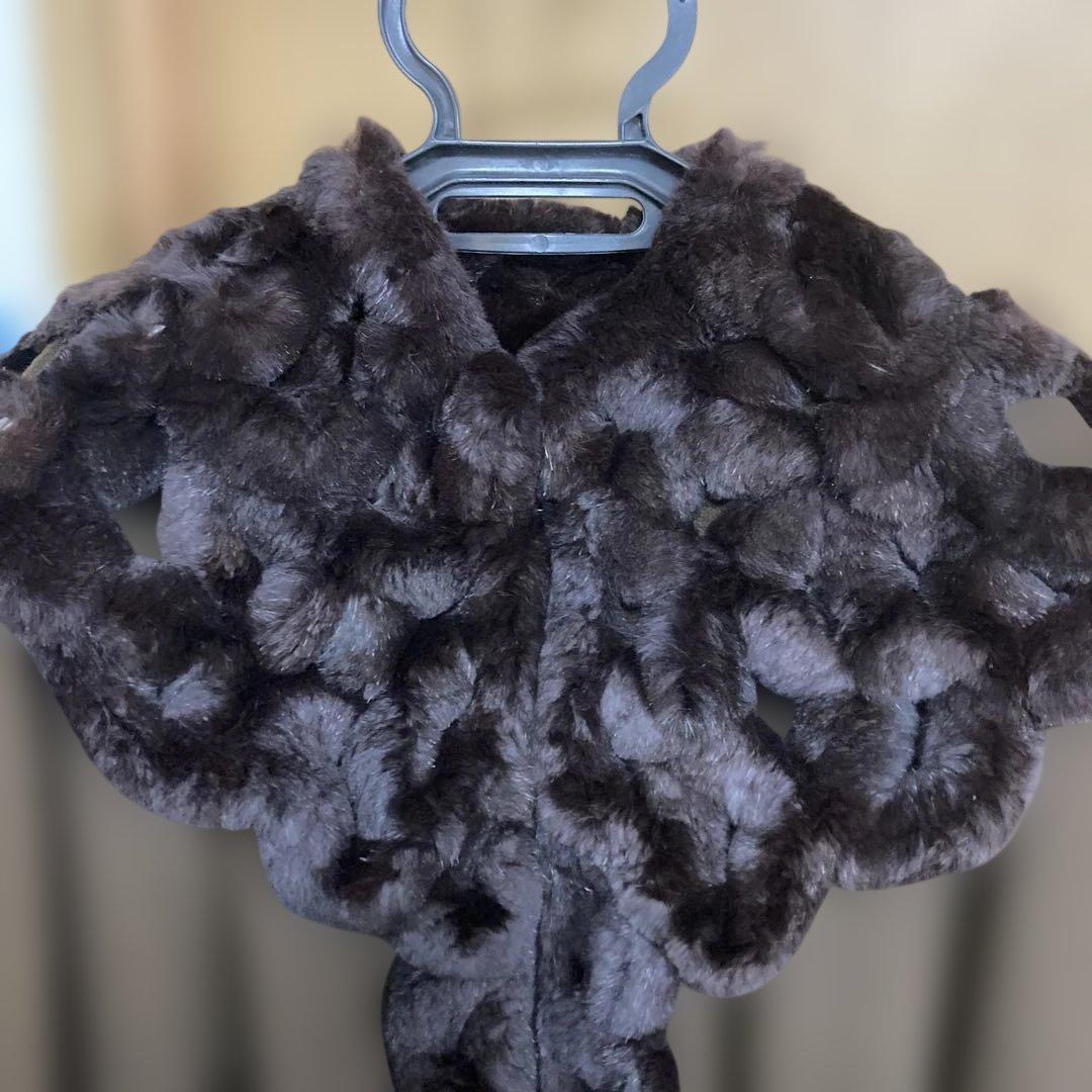 ダークブラウン フリース ポンチョ