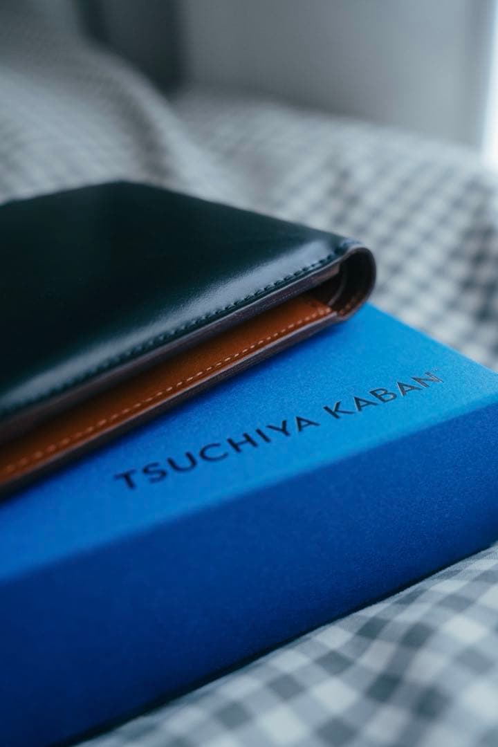 【土屋鞄】コードバン二折財布 ネイビー（小銭入れ 有）