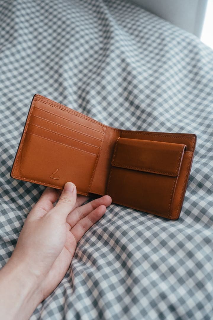 【土屋鞄】コードバン二折財布 ネイビー（小銭入れ 有）