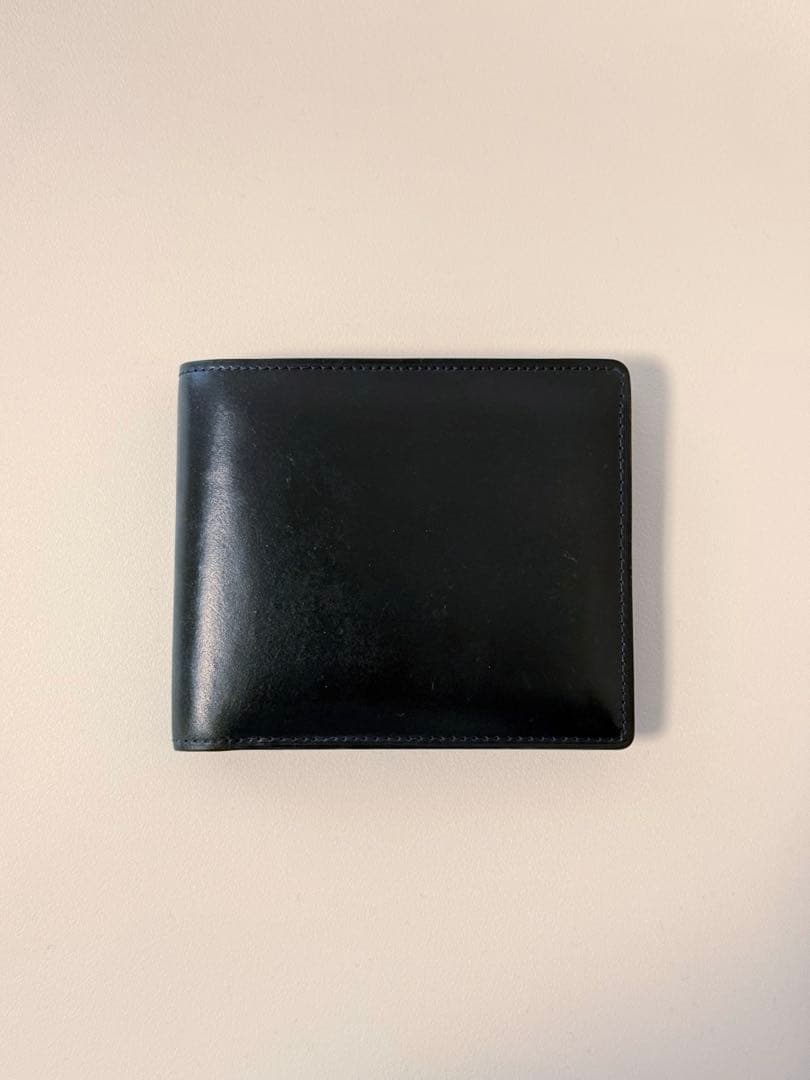 【土屋鞄】コードバン二折財布 ネイビー（小銭入れ 有）