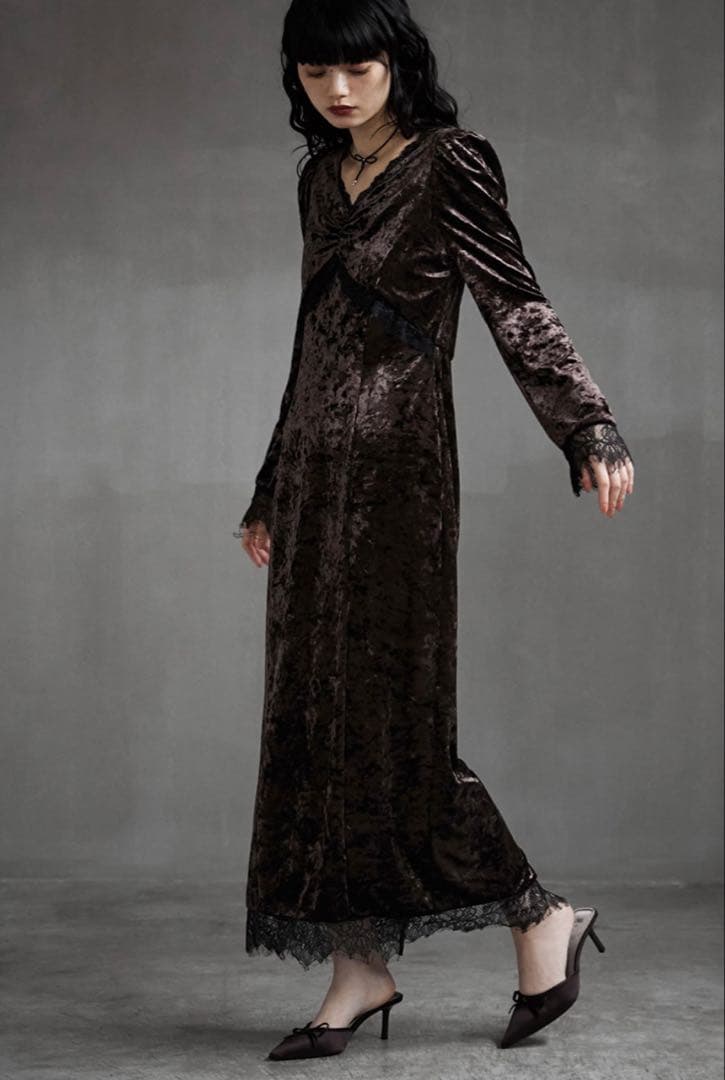 【etoll.】クラッシュベロアランジェリー風ドレス　S