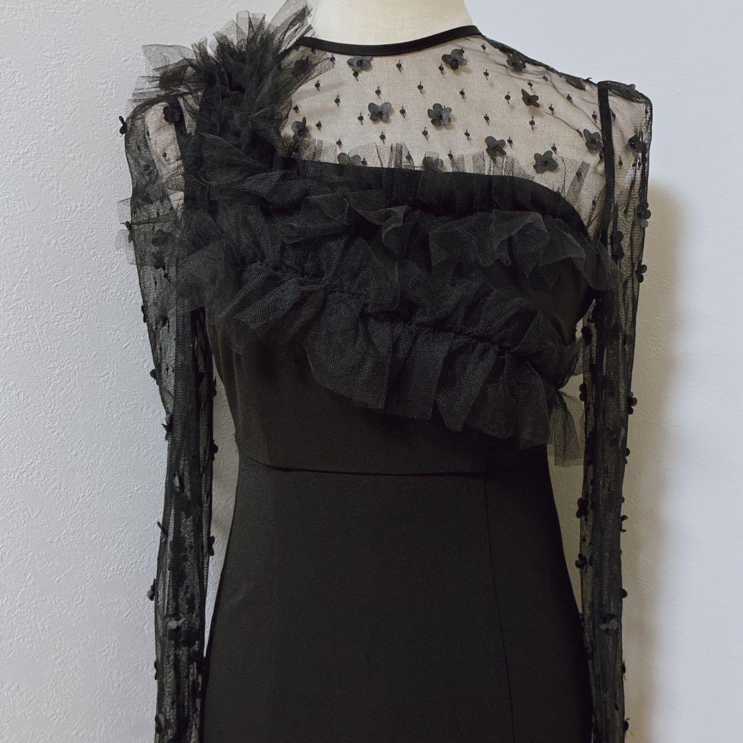 完売品　レジャ　フラワーモチーフアシンメトリーチュールマーメイドワンピースドレス