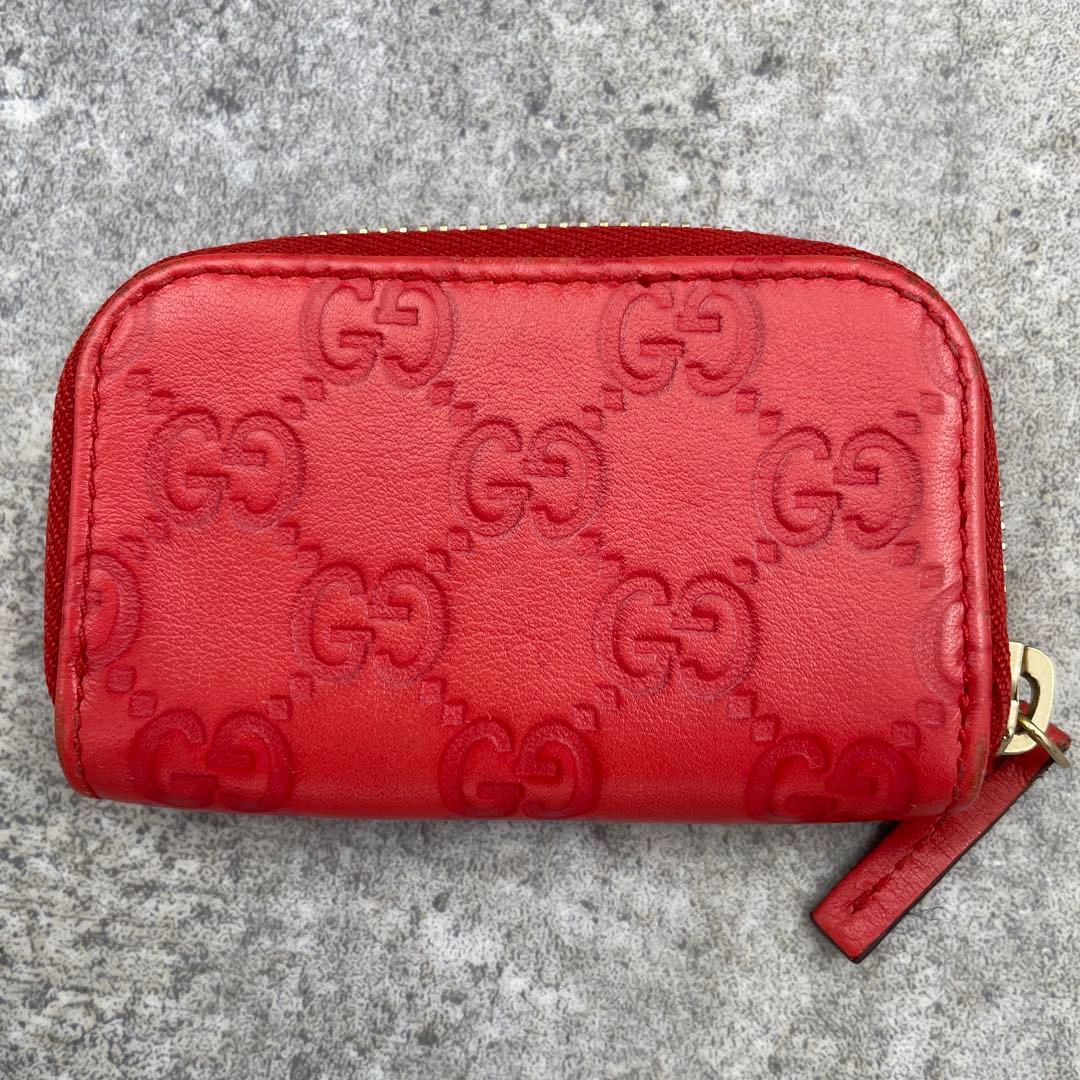 【美品】GUCCI　グッチ　ケース　レザー　赤　レッド　GG総柄