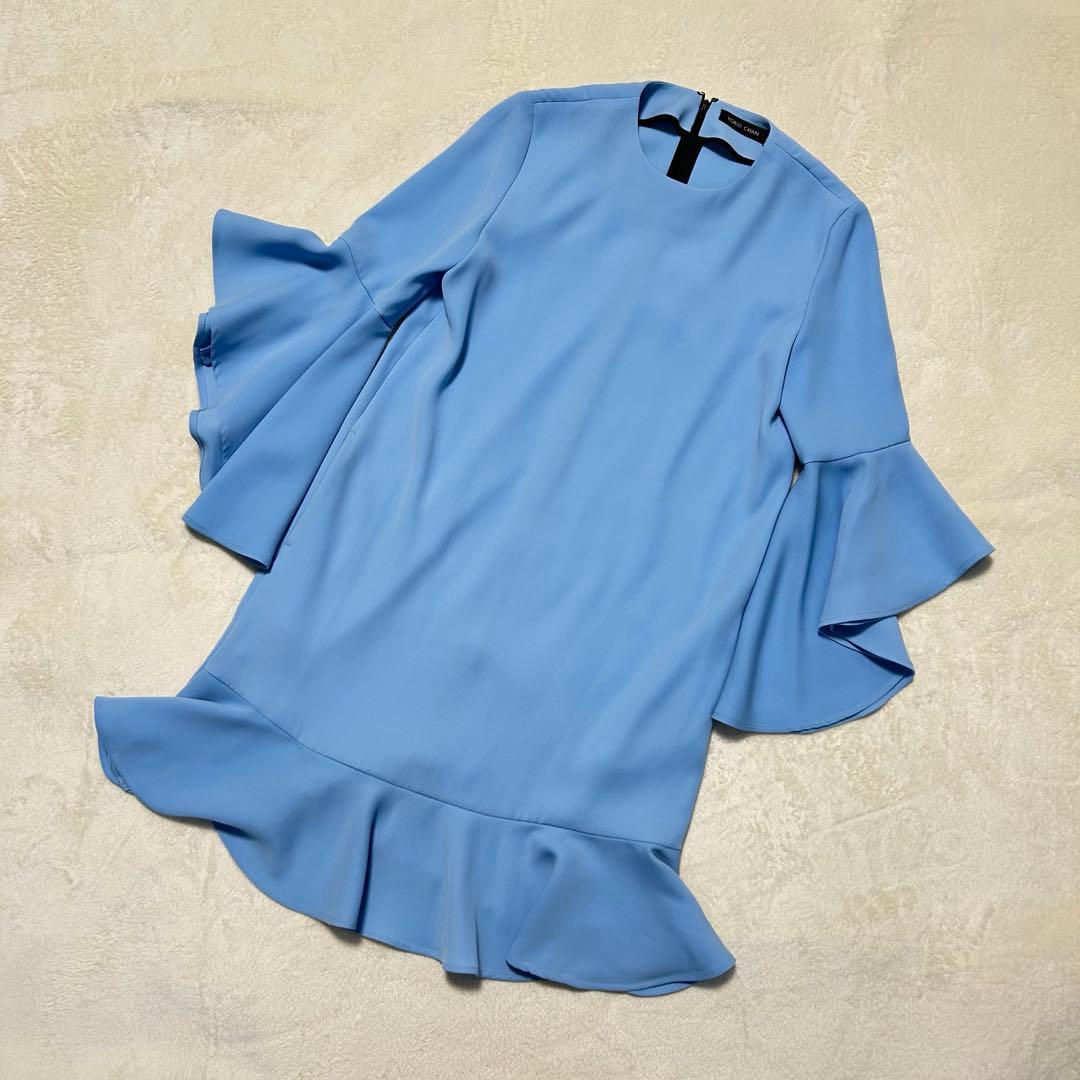 【美品】ヨーコチャン YOKO CHAN フレアスリーブドレス 38 水色