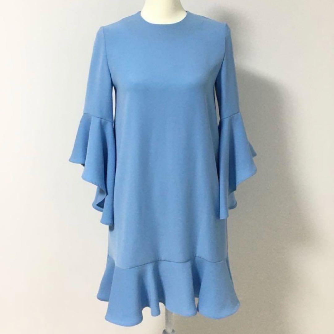 【美品】ヨーコチャン YOKO CHAN フレアスリーブドレス 38 水色