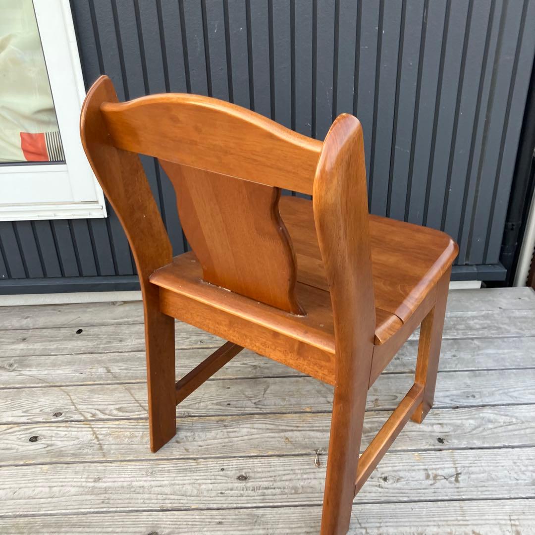 2点 ① 北欧レトロ 花柄装飾 無垢材 チャーチチェア ダイニングチェア