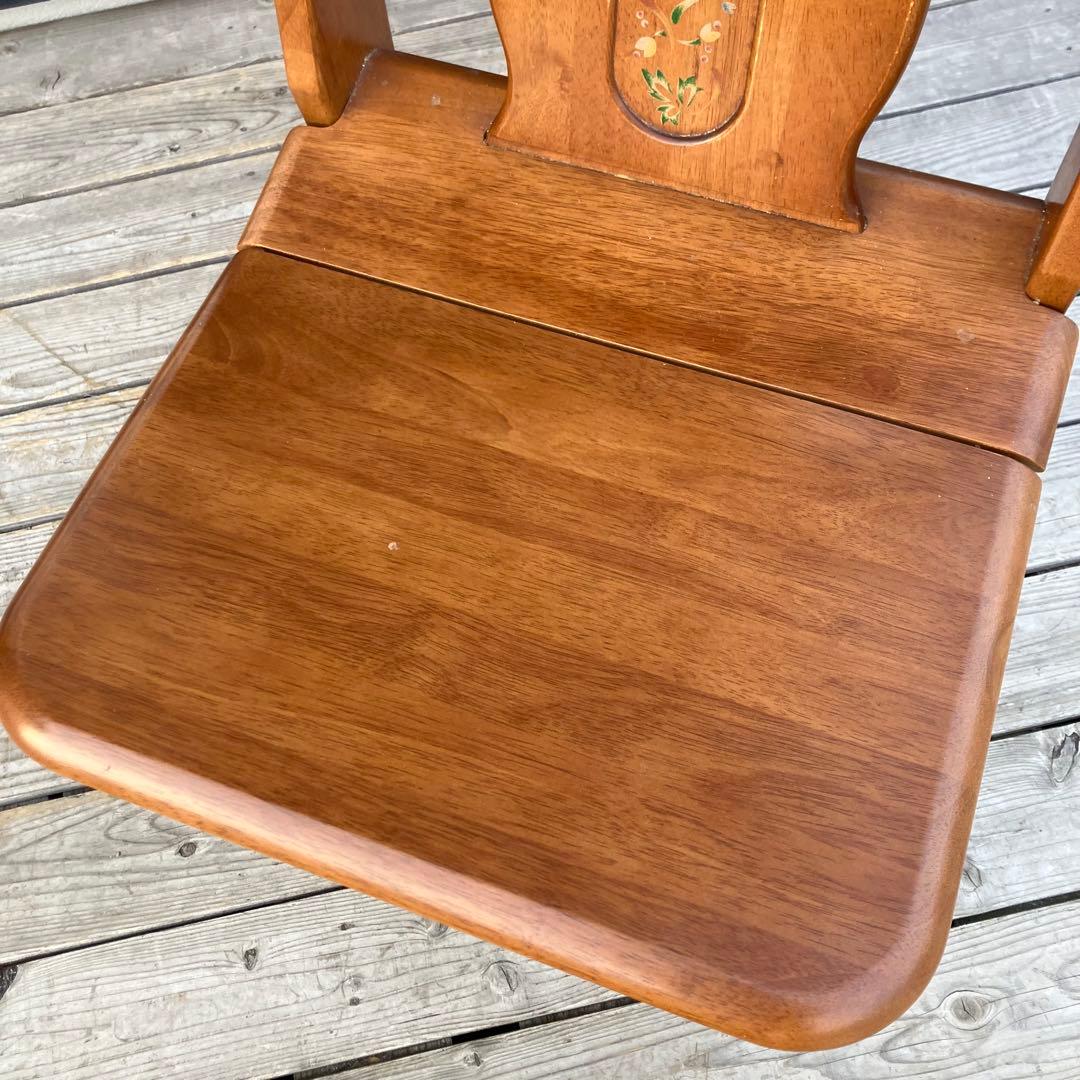 2点 ① 北欧レトロ 花柄装飾 無垢材 チャーチチェア ダイニングチェア