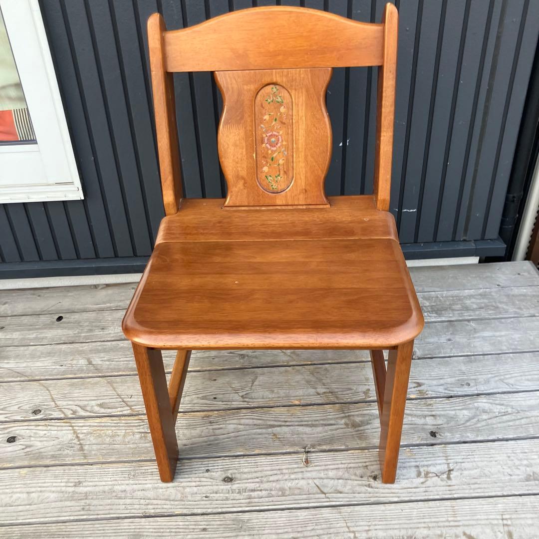 2点 ① 北欧レトロ 花柄装飾 無垢材 チャーチチェア ダイニングチェア