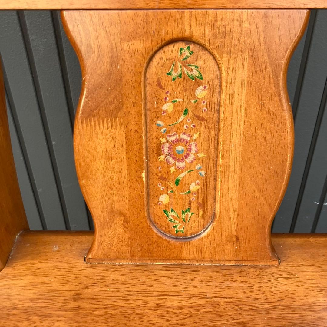 2点 ① 北欧レトロ 花柄装飾 無垢材 チャーチチェア ダイニングチェア