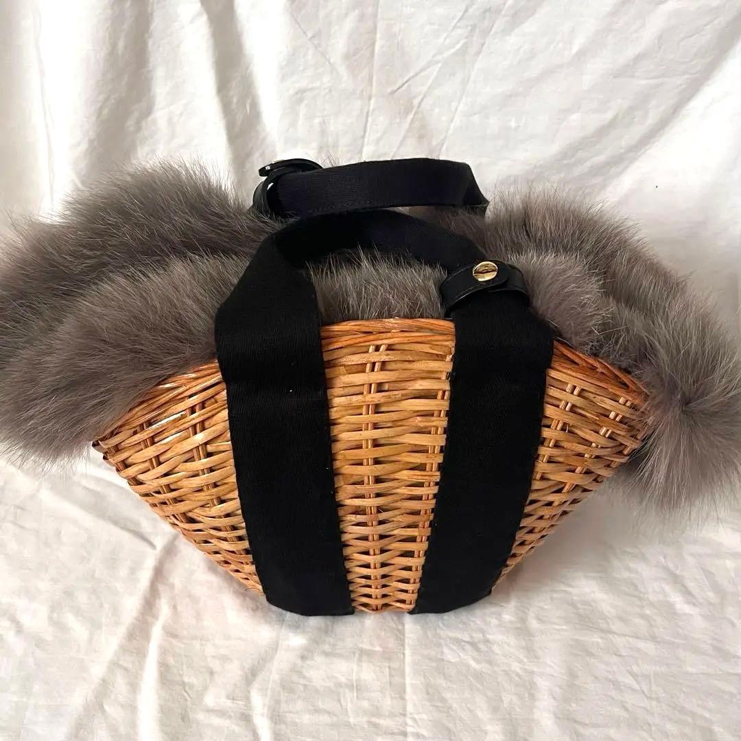 未使用品＊VIOLAd'ORO スプリットラタン ファー付きかごバッグ