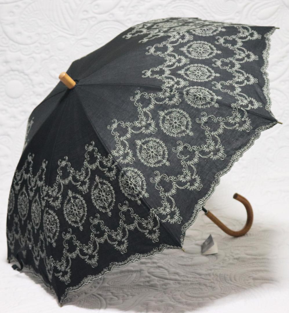 新品タグ付き【フォックスアンブレラ】長傘 英国製 繊細豪華刺繍 高級日傘 黒