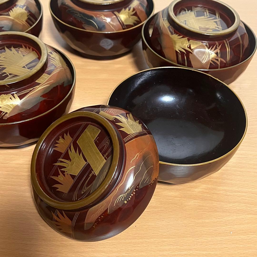 【輪島塗】希少　菖蒲 八橋図 金蒔絵 縁金 溜塗