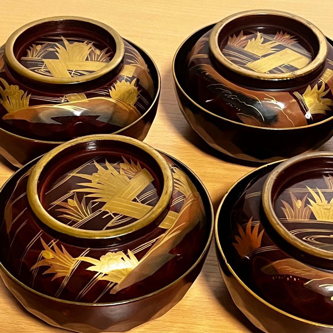 【輪島塗】希少　菖蒲 八橋図 金蒔絵 縁金 溜塗